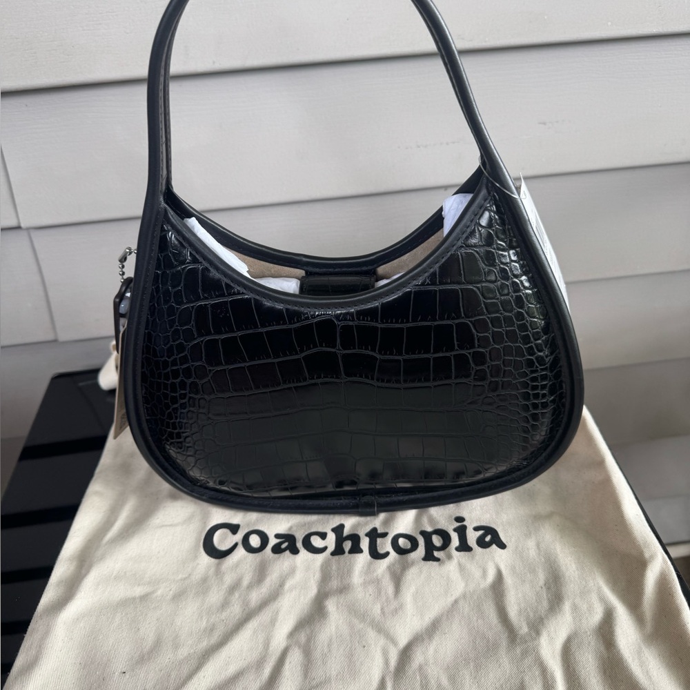Black Croc-Embossed Coachtopia (by Coach) Ergo bag NWT - Picture 2 of 5